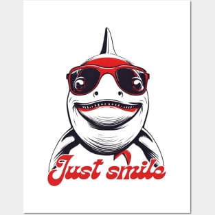 Funny white shark with red glasses invite you to smile Posters and Art